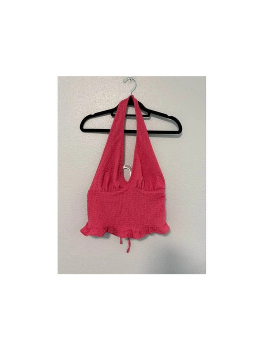 #6204 Cupshie Pink Textured Halter Crop Top Small